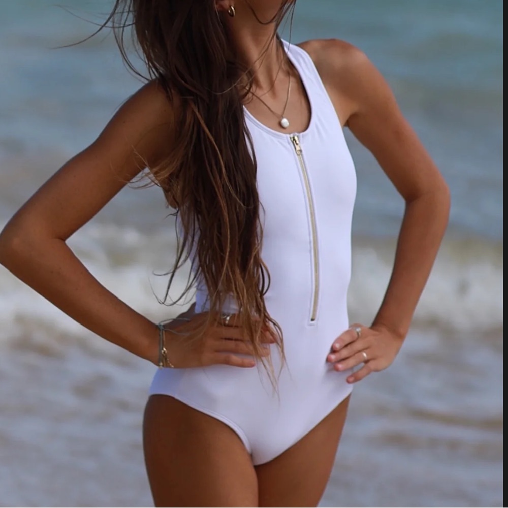 NEW RAD SWIM Jenna - White Zipper One-Piece Swimsuit size: S